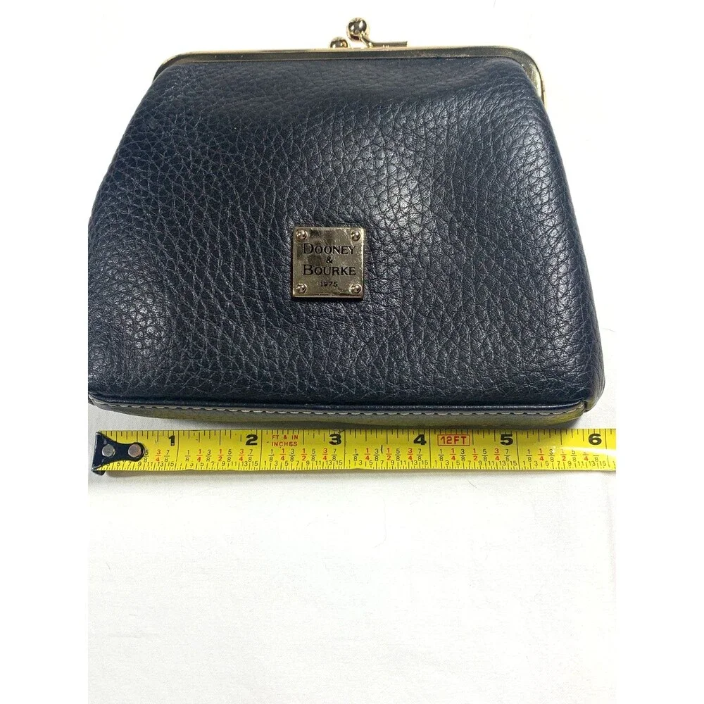 Dooney & Bourke Black Pebble Leather Kiss Lock Large Framed Wallet Coin Purse